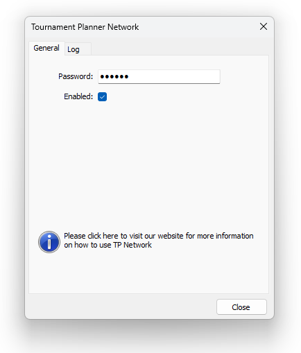 Image of the Tournament Planner network settings box